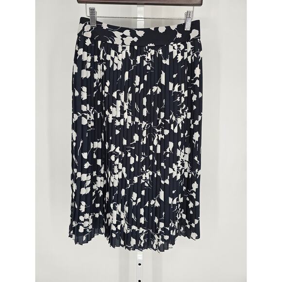 J Crew Womens Sz 14 Midi length Micro Pleated Skirt Blue White Floral - Picture 1 of 4